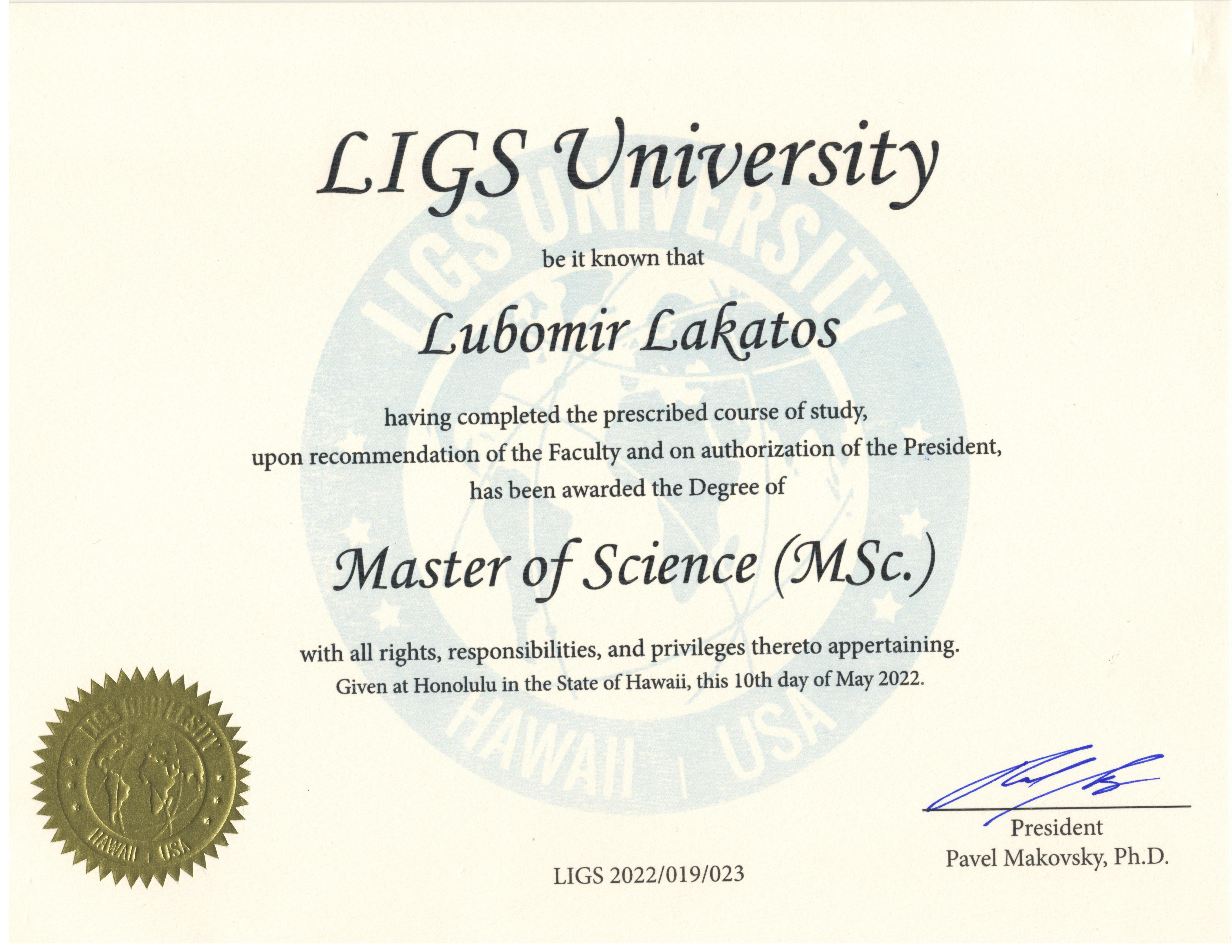 Lubomir LAKATOS, DSc, MSc, BBA, TITC-CT LIGS University, LIGS, University