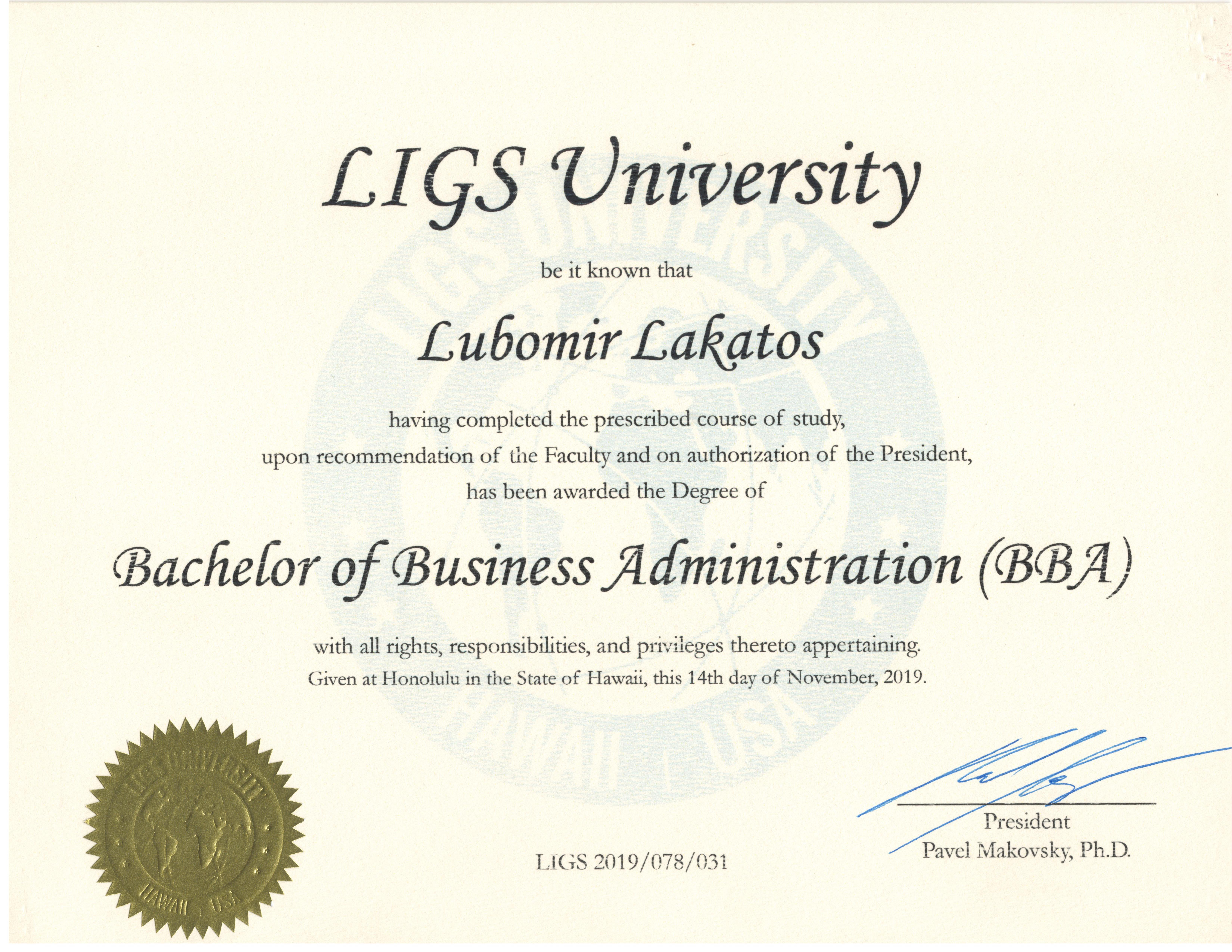 Lubomir LAKATOS, DSc, MSc, BBA, TITC-CT LIGS University, LIGS, University